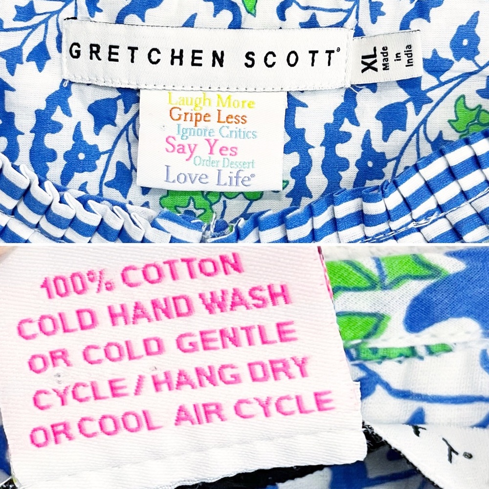 BOGO! Gretchen Scott Flirt Floral Dress East India Cotton Blue Green XL - Picture 10 of 10